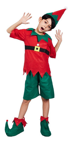 Disfraz De Elfo Navideño Para Niño Barato, Trajes Desechables De Ayudante De Papá Noel Para Niños