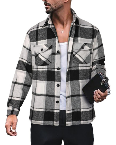 Camisa Escocesa De Manga Larga Abotonada Para Hombre