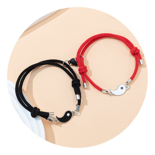 Pulsera Ying-yang Para Pareja De Cordón + Corazón Magnético