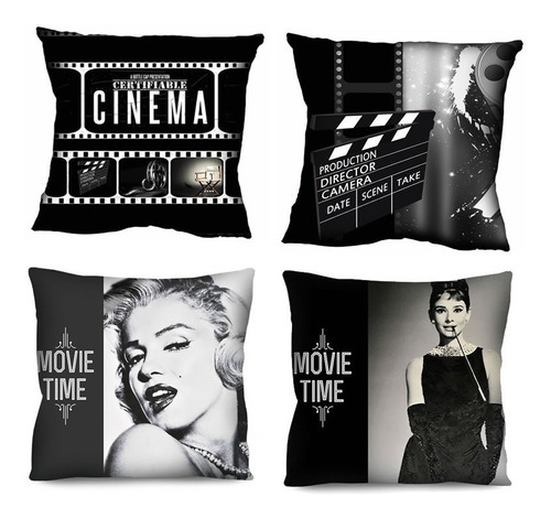 4 Capas De Almofada Cinema Retrô Audrey Marilyn 42x42