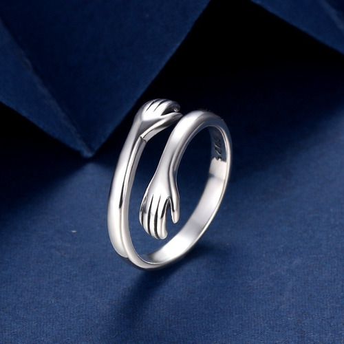 Imagen 7 de 9 de Compromiso Anillo Ajustable Manos Abrazo Pareja De Plata 925