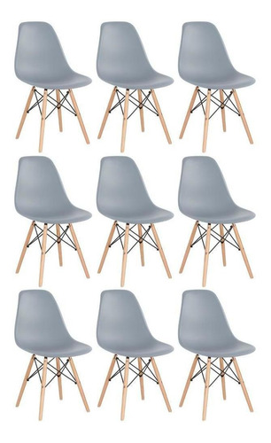 Kit - 9 X Cadeiras Charles Eames Eiffel Dsw Madeira Clara Cor da estrutura da cadeira Cinza Médio
