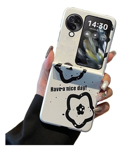 Funda De Negra Con Estampado Floral Para Oppo Find N3 Flip