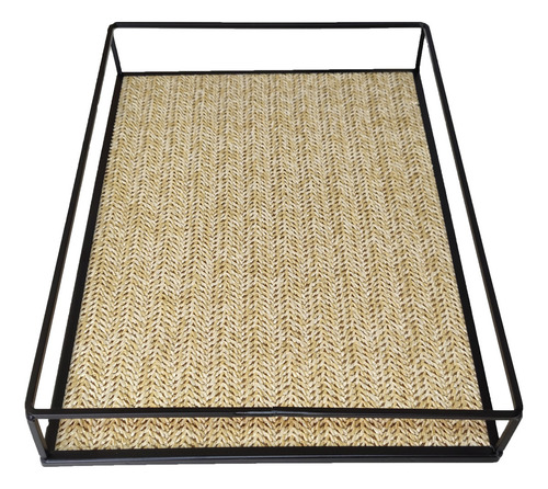 Bandeja Retangular Native Black Com Fundo Palha 35x25cm Mimo