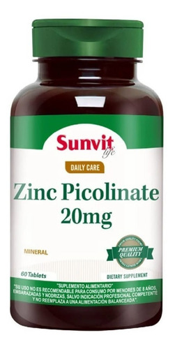 Zinc Picolinate 20 Mg (60 Tab) Sunvit Life