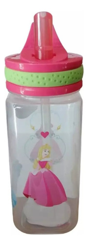 Botella Cuadrada 500ml Con Bombilla - Princesas De Disney