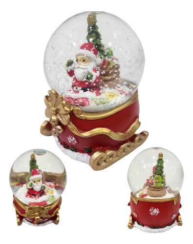 Globo De Vidrio Nieve Navidad Base Trineo Papá Noel 9cm Altu