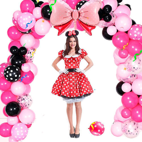 Arco Globos Polka Minnie Mouse Rosado Fucsia Niña