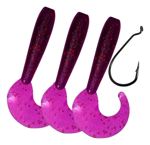 Isca Soft Shad Grub Simples Criatura Traira Tucure Kit 3pçs Cor 5 - Roxo