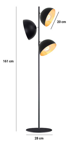 Lampara De Pie Orientable Moderna Campana 3 Luces Led E27 Estructura Negro Pantalla Negro/Cromo