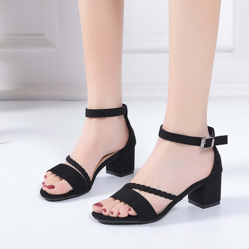 Sandalias Casuales De Verano Con Tacón Grueso Y Hebilla De M