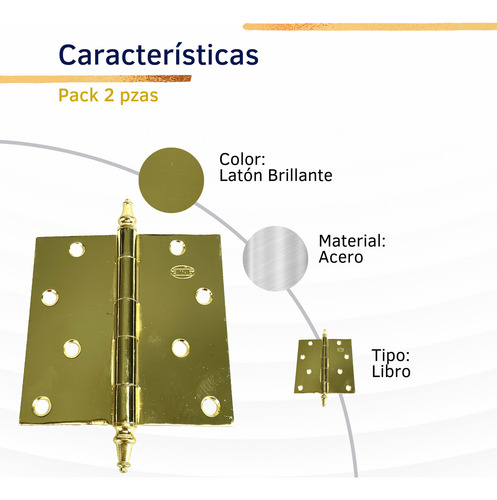 Bisagra Cuadrada 3-1/2 X3-1/2 Dorada (pack 2 Pz ) ***