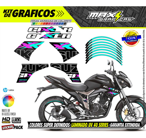 Calcomanias Suzuki Gixer150sportseries Azul Turqueza Y Fuxia