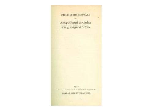 Shakespeare: Obras En Aleman - König Heinrich Der Sechste