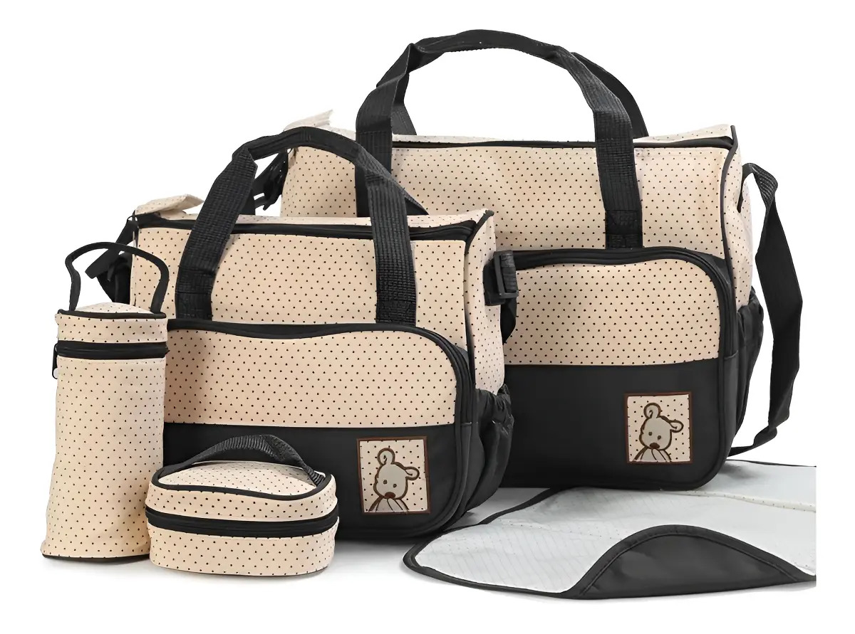 Pack de 5 Bolsas Pañaleras Para Bebé con Cambiador y Porta Biberón Negro