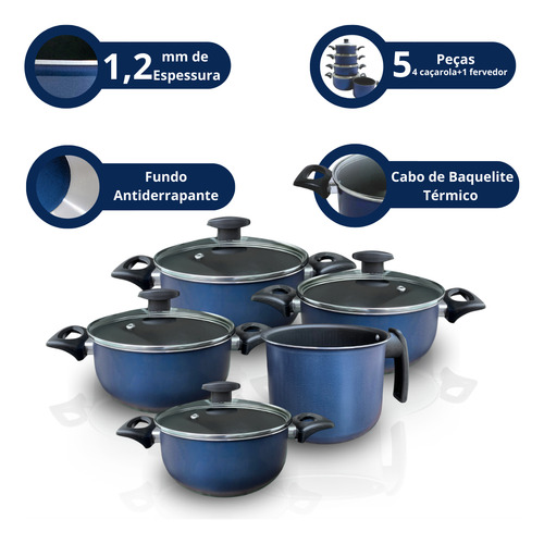 Conjunto Jogo De Caçarola Panelas C/ Fervedor Antiaderente