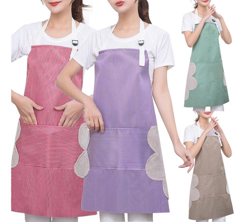 K Delantal De Cocina A Rayas, Con Bolsillo, Correa Ajustable