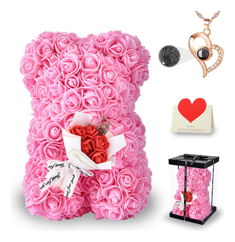 Uqui Oso Rosa Para Dia San Valentin Ella Peluche Caja Collar