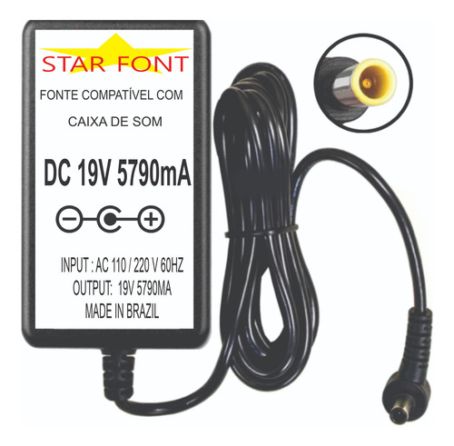 Fonte 19v 5790ma Compativel Com Caixa Som LG Xboom Go Xg9