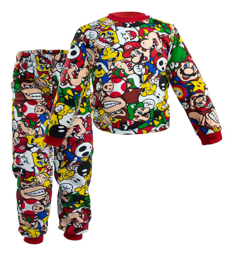 Pijama Mario Cuadros Manga Larga