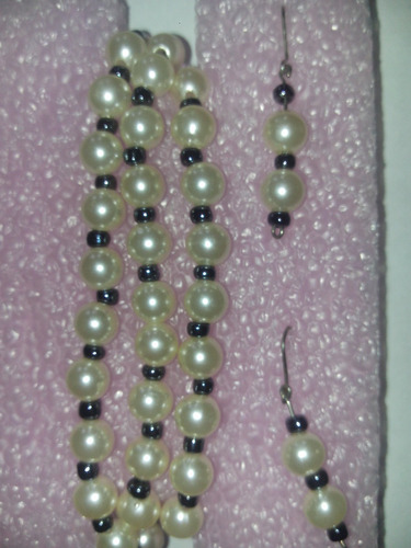 Collar De Perlas/mostacilla Y Aros(2) Igual Color-bijouterie
