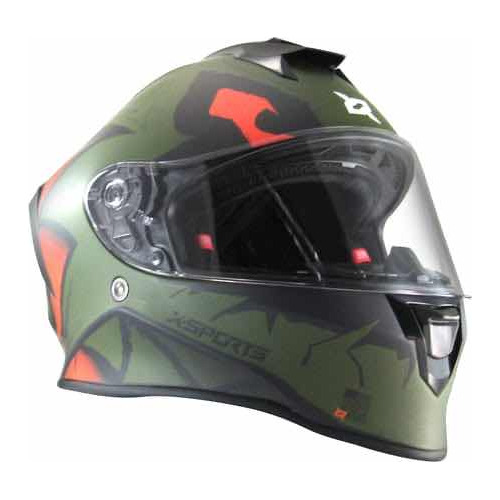 Casco X-sports V151 Swamp Verde Naranja Mate