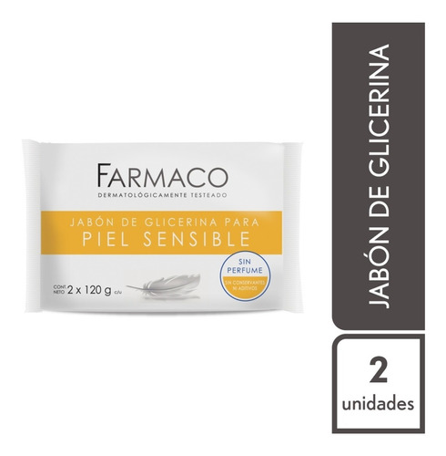 Jabon Glicerina Piel Sensible Sin Perfume Farmaco  2 X 120gr