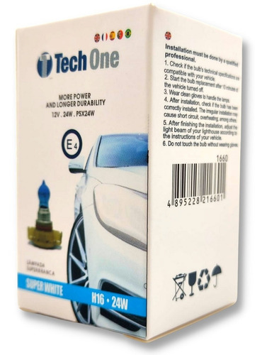 Lâmpada Super Branca Efeito Xênon H16 12v 24w 8500k Tech One