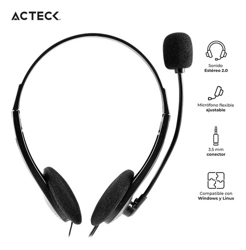 Audífonos Alámbricos Acteck Micro Flex/ 3.5mm/win-linux-mac