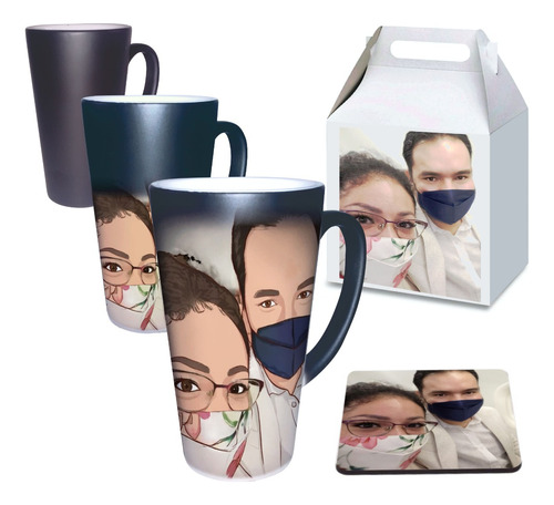 Taza Mágica Grande Personalizada Con Caja Y Portatazas 17 Oz