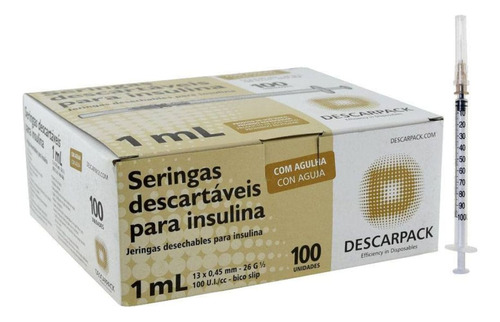 100 Seringas De Insulina Descartável Com Agulha 1ml