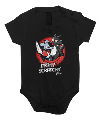 Pañalero Dtf Itchy And Scratchy Show Los Simpson Mod.01 Negro 9-12 Meses