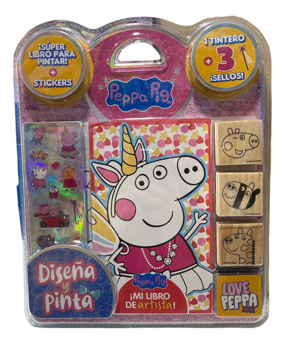Librito En Blister Con Sellos Y Tintero + Stickers Peppa Pig Diseña Y Pinta