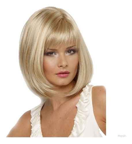 Wig Laces Peluca De Mujer Bob Blonde Smooth Short Fringe Mod