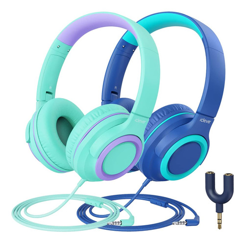 2 Audífonos Con Cable Y Microfono - Verde/azul