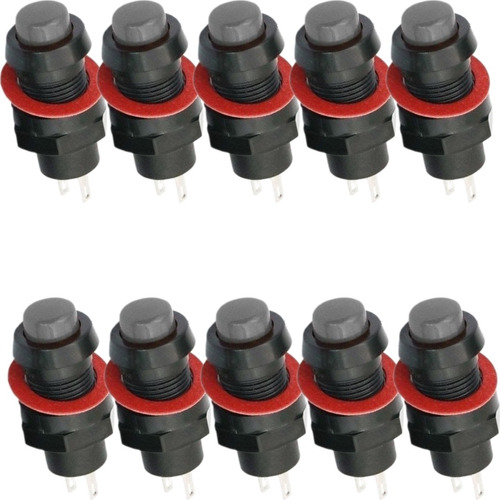 Chave Botão Push Button Com Trava Ds-211 Preto - Kit 10 Peça
