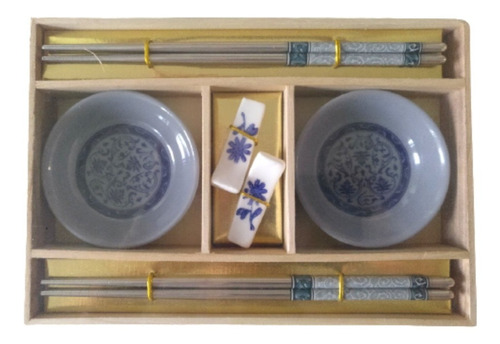Imagen 1 de 6 de Set Sushi 2 Personas Porcelana, Palillos+esterilla Bambú