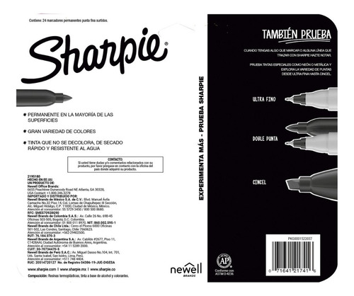 Set 24 Marcadores Sharpie Punta Fina Colores Basicos/tierra