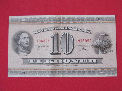 Billete Banco De Dinamarca 10 Koronas Año 1938 Escaso