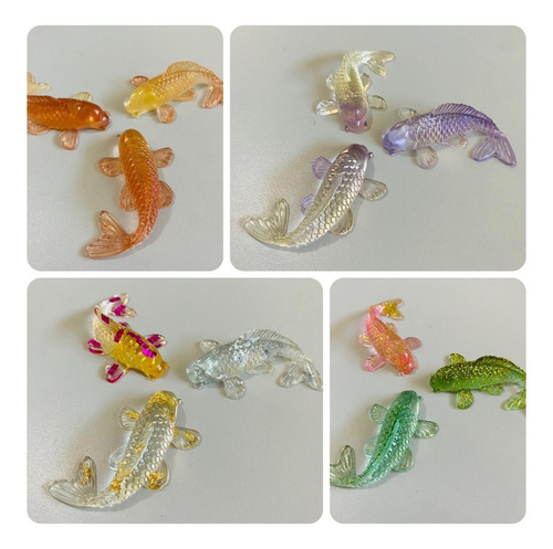 Kit 3 Peixes Carpa Showa Em Resina Atóxica Para Mini Jardim