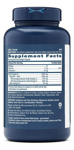 Óleo De Peixe Gnc Triple Strength Omega 3 1000 Mg, 120 Unida