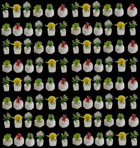 80 Macetitas De Concreto Con Planta Artificial Blanco Prisma