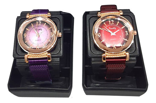 Relogio Feminino Quartz 1 Vermelho Vinho E 1 Roxo