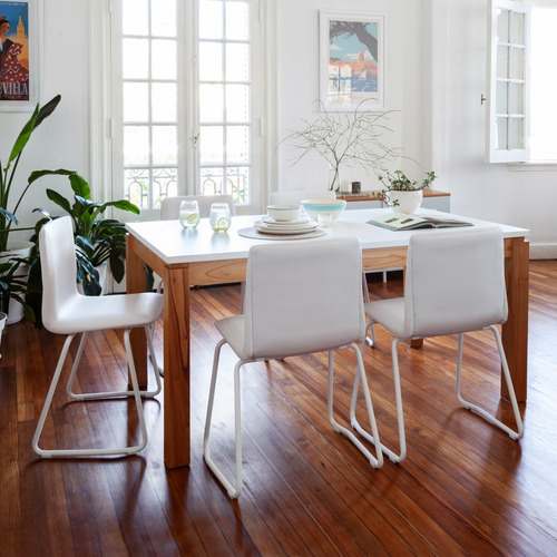 Imagen 2 de 7 de Silla De Comedor Tapizada Diseño Quina Base Blanca