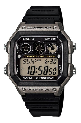 Reloj pulsera digital Casio AE-1300 con correa de resina color negro - bisel gris/negro