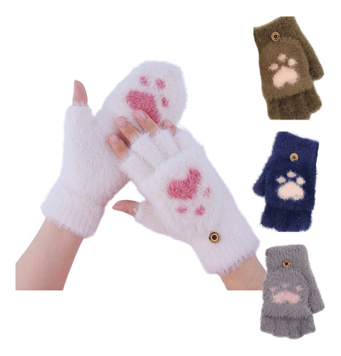 Guantes Kawaii De Lana 2 En 1 Sin Dedos Para Frío Pc Celular