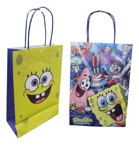 Pack 10 Bolsas De Papel Cumpleaños Bob Esponja 32*22 Cm