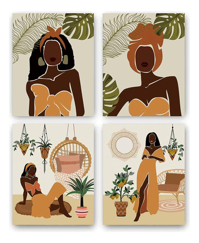 Pintura Minimalista Moderna De Arte De Hoja De Mujer Negra P