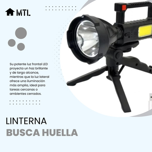 Linterna Busca Huella + Solar Recargable Linterna Negro Luz Blanco