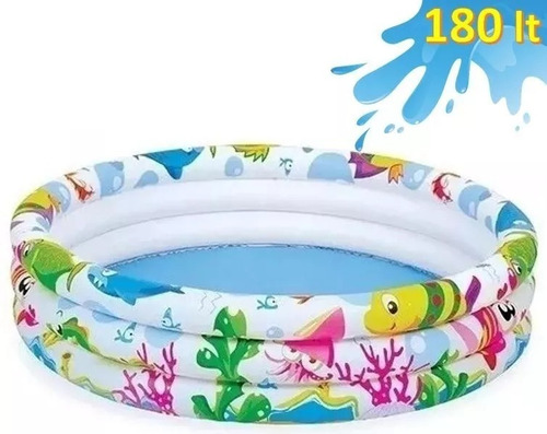 Piscina Inflável 180 Litros 3 Anéis Fundo Do Mar Casa Sitio 